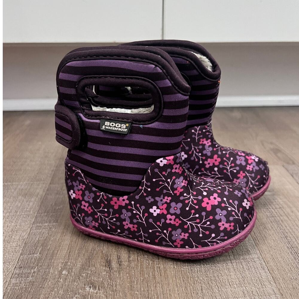 Bogs Classic Flower Stripe Baby / Toddler Winter Rain Boots